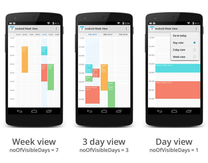 Android Week View is an android library to display calendars within the app