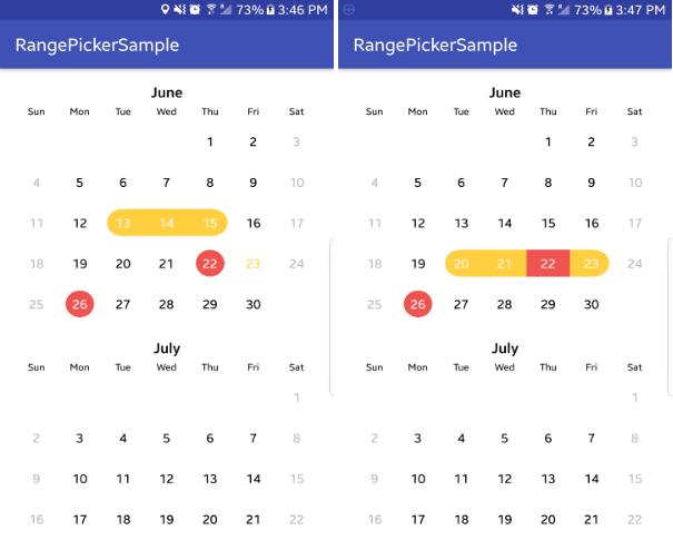 android studio calendarview selected text color