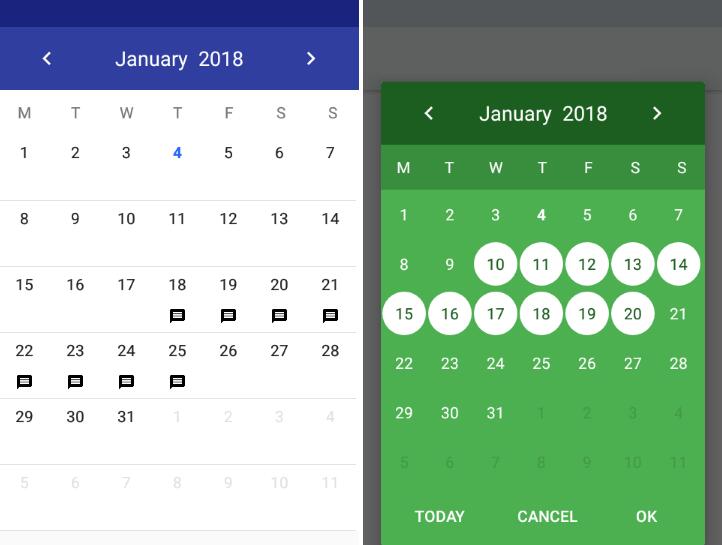 A simple and customizable calendar widget for Android based on Material