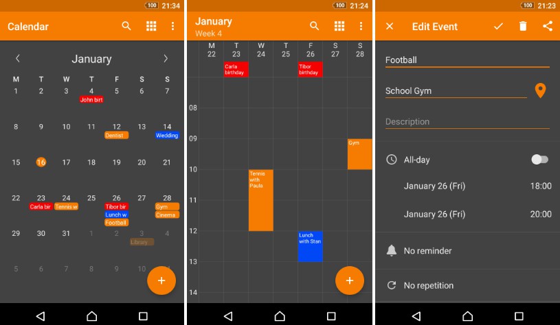 A simple calendar with events and a customizable widget