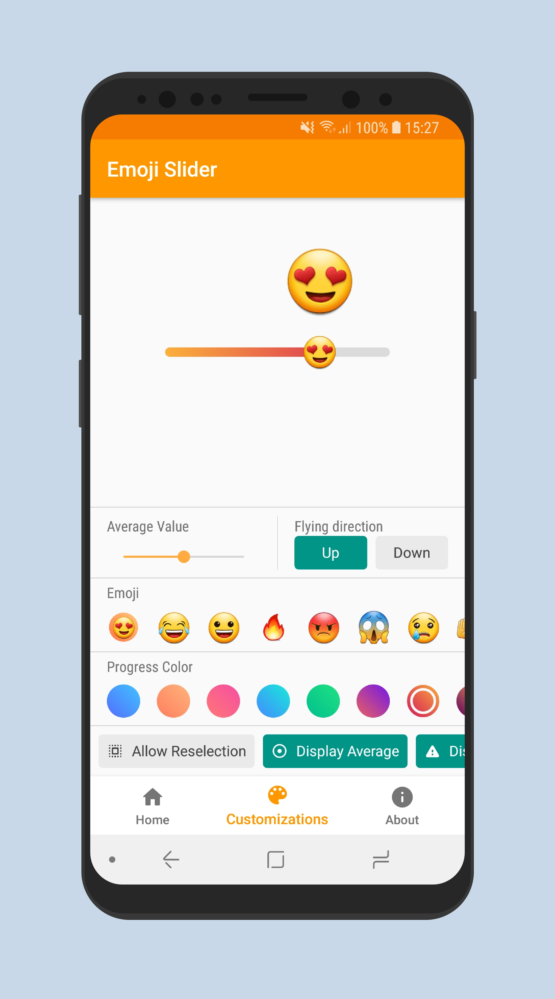 A slider widget rich in emoji and highly customisable